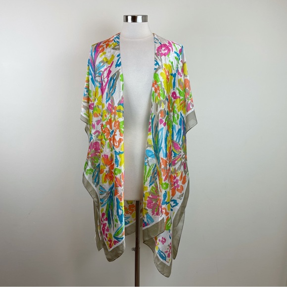 Pretty Persuasions Pink Green Brown Blue Floral Boho Bohemian Shawl Wrap - Picture 1 of 8